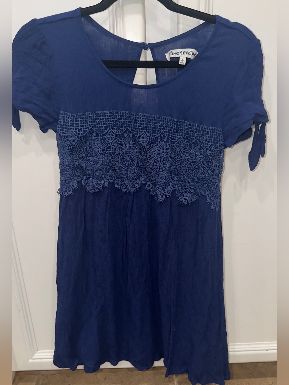 Almost Famous Blue Lace-Trim Short Sleeve Dress